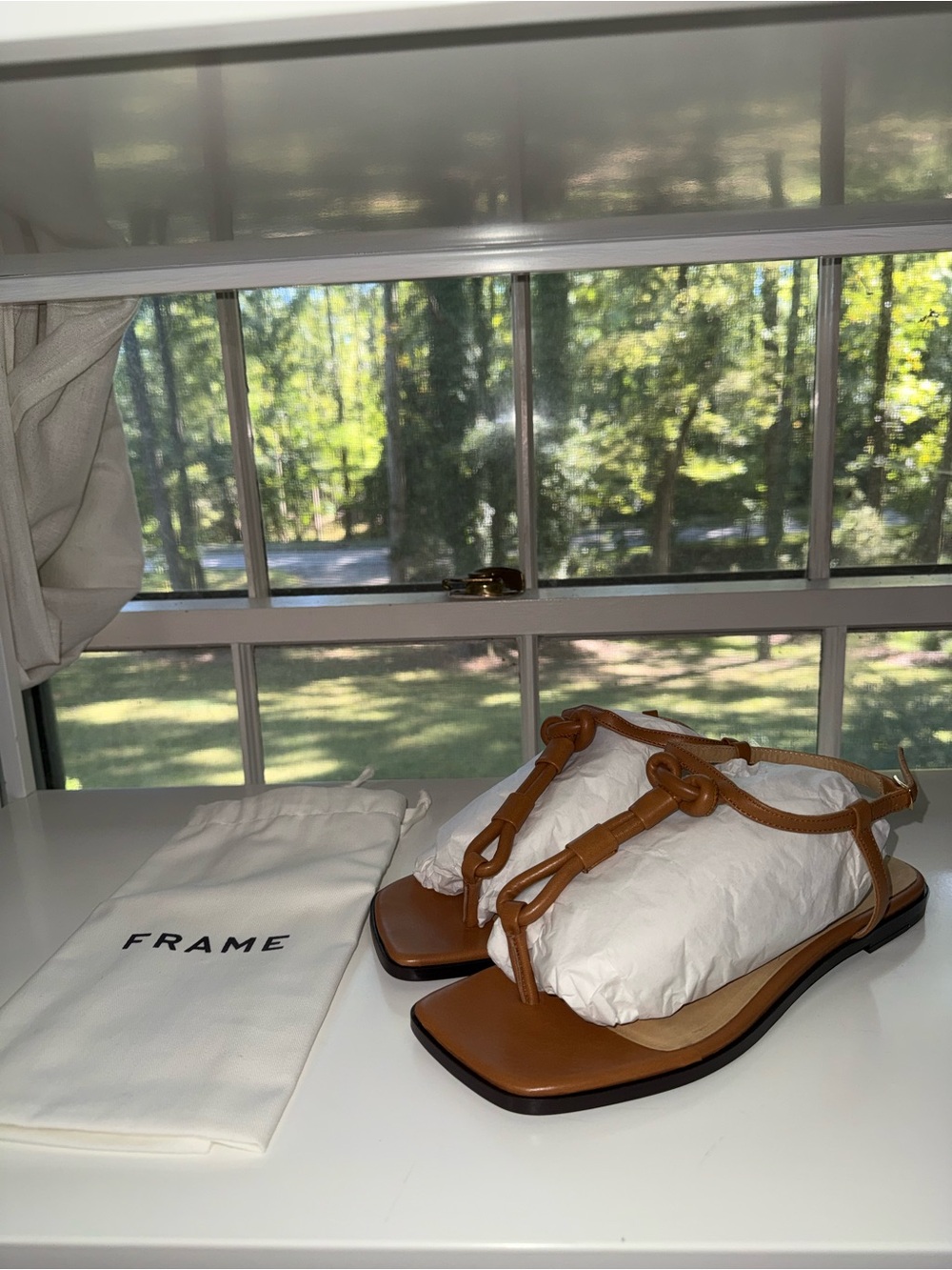 Frame Tan Leather Knotted Strap Flat Sandals - BRAND NEW